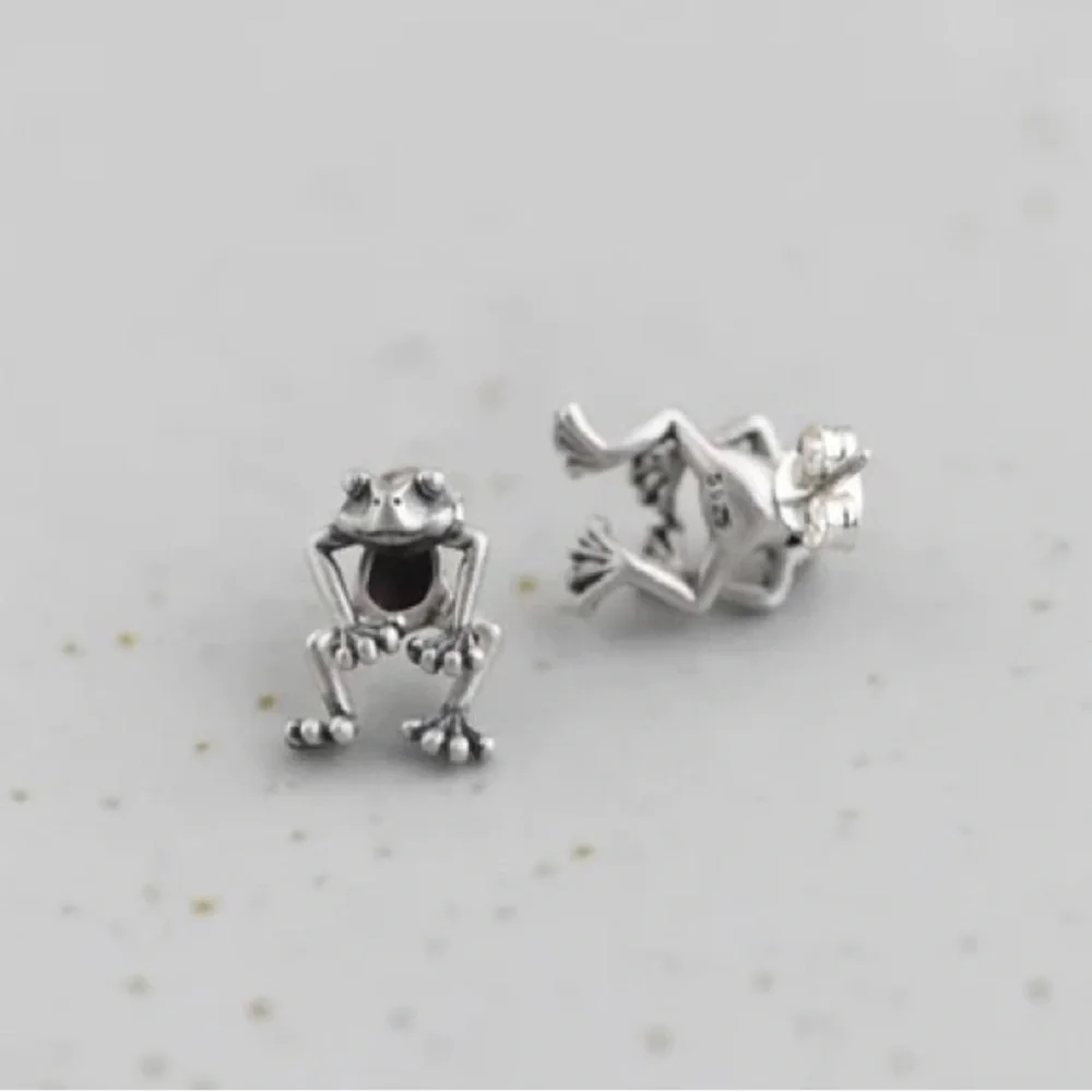 925 Sterling Silver Cute Frog Earring Stud Ear Dangler - Picture 3 of 9